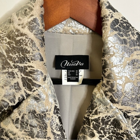 NueVa | Metallic Crackle Button Down Jacket | Silver, Cream | NWOT | Size 10 - Picture 2 of 8